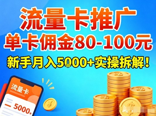 流量卡推广，单卡佣金80-100，新手月入5k+实操拆解！-shxbox省心宝盒