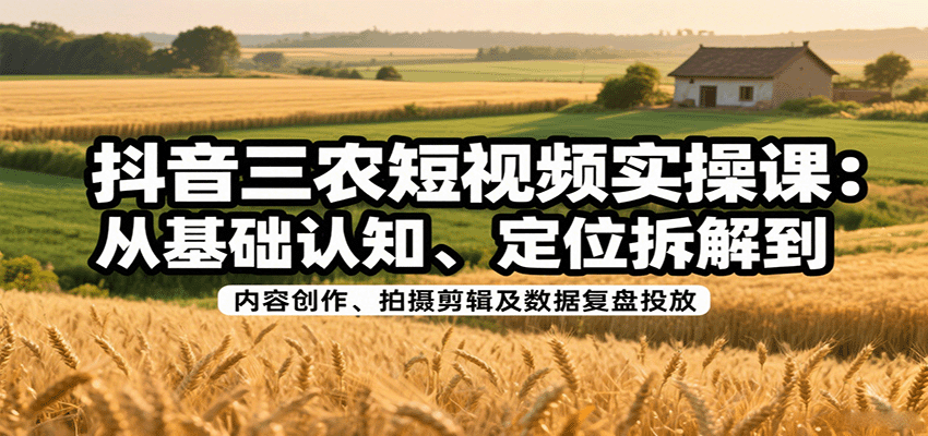 抖音三农短视频实操课：从基础认知、定位拆解到内容创作、拍摄剪辑及数据复盘投放-shxbox省心宝盒