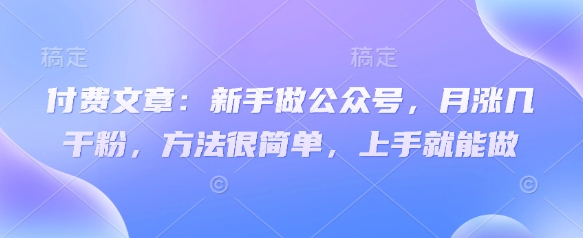 付费文章：新手做公众号，月涨几干粉，方法很简单，上手就能做-shxbox省心宝盒