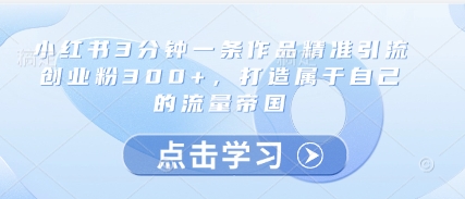 小红书3分钟一条作品精准引流创业粉300+，打造属于自己的流量帝国-shxbox省心宝盒