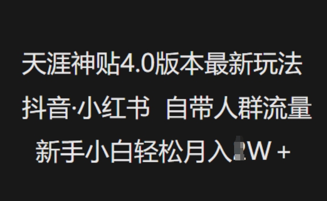 天涯神贴4.0版本最新玩法，抖音·小红书自带人群流量，新手小白轻松月入过W-shxbox省心宝盒