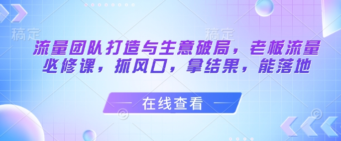 流量团队打造与生意破局，老板流量必修课，抓风口，拿结果，能落地-shxbox省心宝盒