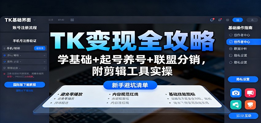 TK变现全攻略：学基础+起号养号+联盟分销，附剪辑工具实操-shxbox省心宝盒
