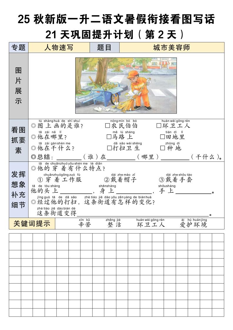 25秋新版一升二语文暑假衔接看图写话21天巩固提升计划21页-二上语文-shxbox省心宝盒