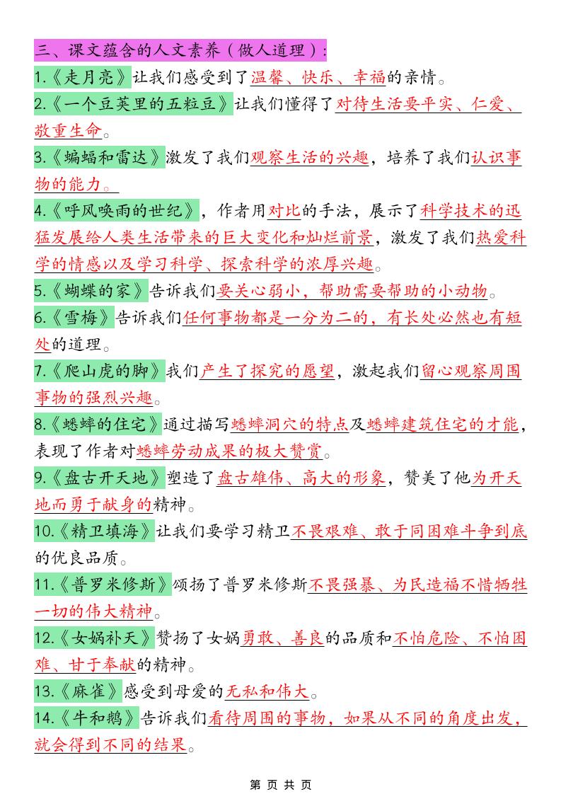 四年级上语文期末重点考点梳理-shxbox省心宝盒