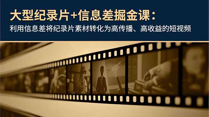大型纪录片+信息差掘金课：利用信息差将纪录片素材转化为高传播、高收益的短视频-shxbox省心宝盒