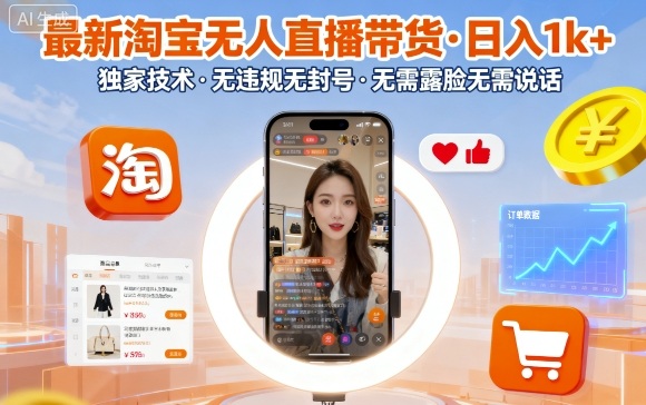 最新淘宝无人直播带货，日入1k+，独家技术，无违规无封号，无需露脸无需说话【揭秘】-shxbox省心宝盒