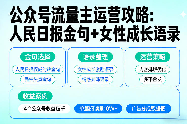 利用人民日报金句+女性成长语录做公众号流量主，4个公众号收益破千-shxbox省心宝盒