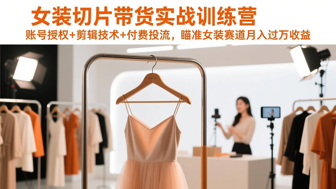 女装切片带货实战训练营，账号授权+剪辑技术+付费投流，瞄准女装赛道月入过万收益-shxbox省心宝盒
