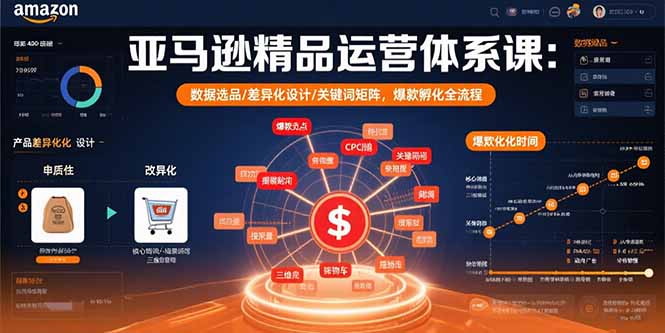 亚马逊精品运营体系课：数据选品/差异化设计/关键词矩阵，爆款孵化全流程-shxbox省心宝盒