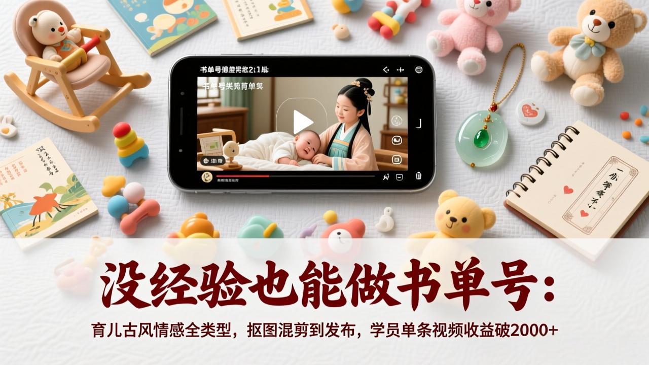 没经验也能做书单号：育儿古风情感全类型，抠图混剪到发布，学员单条视频收益破2000+-shxbox省心宝盒