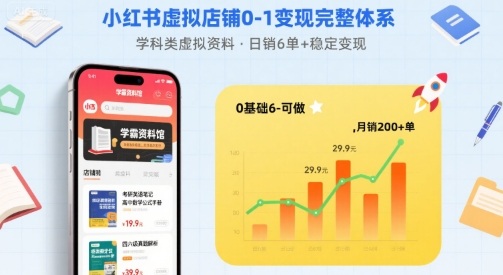 小红书虚拟店铺0-1变现完整体系：卖学科类虚拟资料，一天6张+，很稳定【已完结】-shxbox省心宝盒