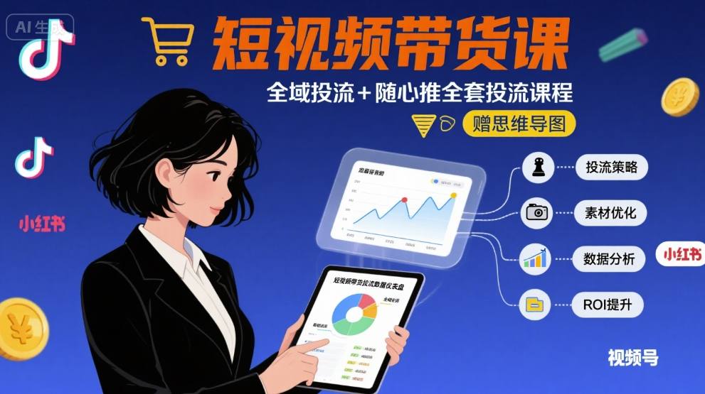 最新短视频带货课，全域投流+随心推全套投流课程+思维导图-shxbox省心宝盒