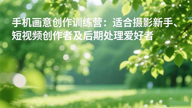 手机摄影之画意创作训练营：适合摄影新手、短视频创作者及后期处理爱好者-shxbox省心宝盒