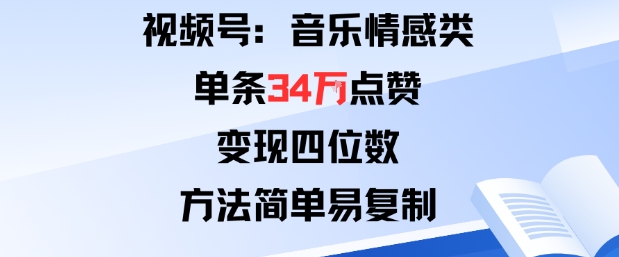 视频号分成计划新玩法：音乐情感类单条34W点赞，变现四位数，方法简单易复制-shxbox省心宝盒