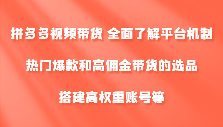 拼多多视频带货 全面了解平台机制、热门爆款和高佣金带货的选品，搭建高权重账号等-shxbox省心宝盒