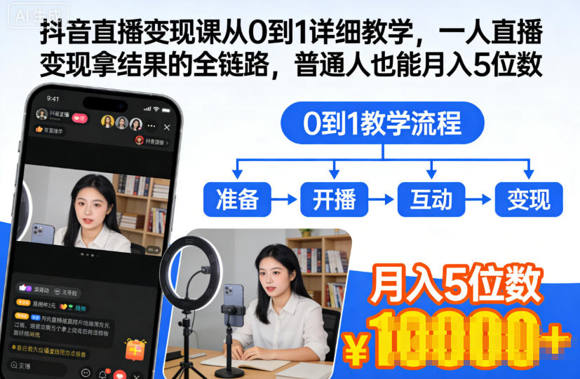 抖音直播变现课从0到1详细教学，一人直播变现拿结果的全链路，普通人也能月入5位数-shxbox省心宝盒