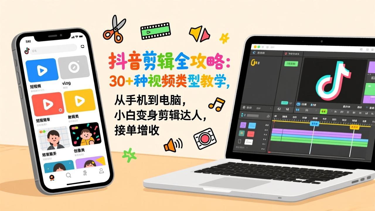 抖音剪辑全攻略：30+种视频类型教学，从手机到电脑，小白变身剪辑达人，接单增收-shxbox省心宝盒