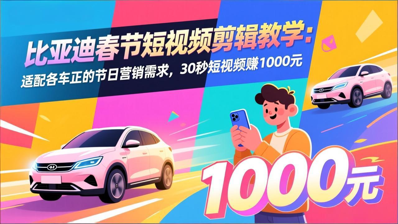 比亚迪春节短视频剪辑教学：适配各车企的节日营销需求，30秒短视频赚1000元-shxbox省心宝盒