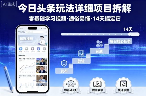 今日头条玩法详细项目拆解，零基础学习视频 通俗易懂 14天搞定它-shxbox省心宝盒