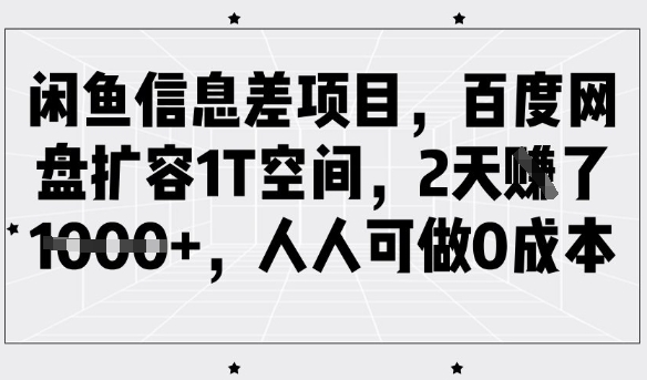 闲鱼信息差项目，百度网盘扩容1T空间，2天收益1k+，人人可做0成本-shxbox省心宝盒