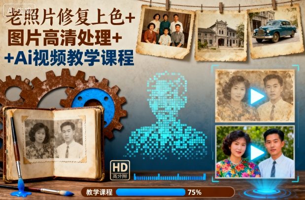 老照片修复上色+图片高清处理+Ai视频教学课程-shxbox省心宝盒