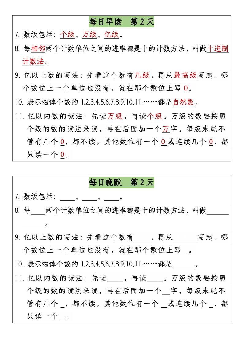 三升四数学暑假【早读晚默】-四上数学-shxbox省心宝盒