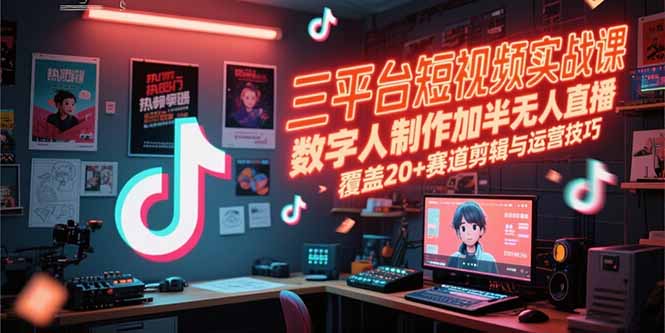 三平台短视频实战课，数字人制作加半无人直播，覆盖20+赛道剪辑与运营技巧-shxbox省心宝盒