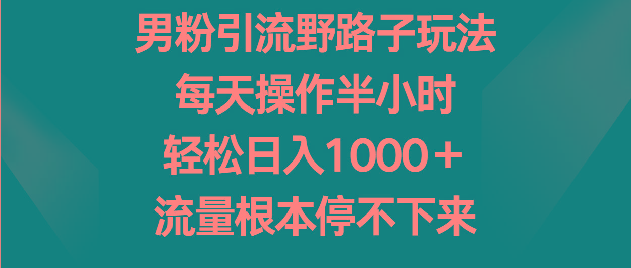 男粉引流野路子玩法，每天操作半小时轻松日入1000＋，流量根本停不下来-shxbox省心宝盒