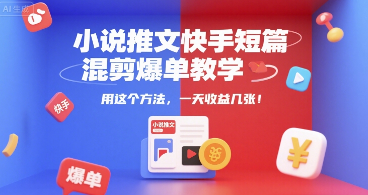 小说推文快手短篇混剪爆单教学,用这个方法,一天收益几张-shxbox省心宝盒