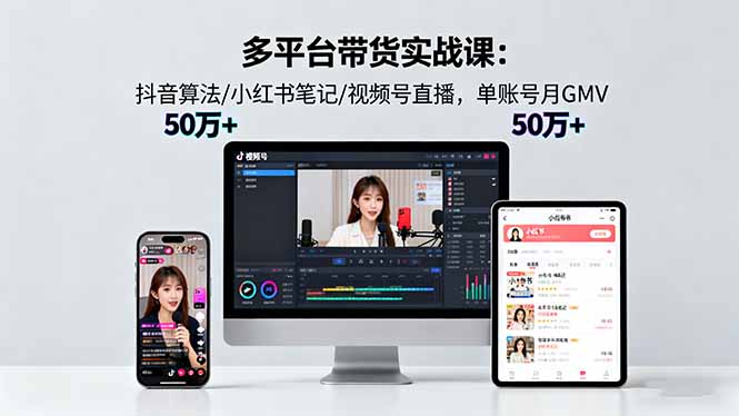 多平台带货实战课18.0：抖音算法/小红书笔记/视频号直播，单账号月GMV50w+-shxbox省心宝盒