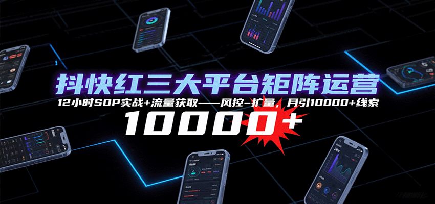 抖快红三大平台矩阵运营，12小时SOP实战+流量获取-风控-扩量，月引10000+线索-shxbox省心宝盒