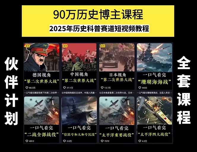 图片[1]-历史短视频赛道变现课，百集素材库应用，文案剪辑技巧，账号运营全案-shxbox省心宝盒