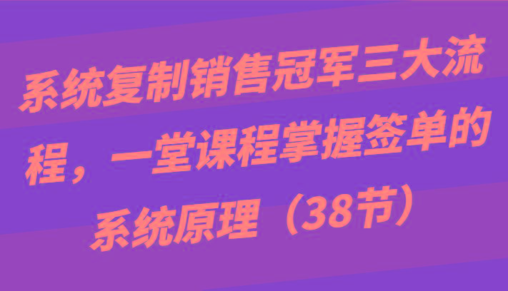 系统复制销售冠军三大流程，一堂课程掌握签单的系统原理(38节)-shxbox省心宝盒