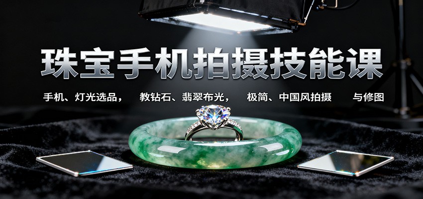 珠宝手机拍摄技能课:手机、 灯光选品，教钻石、翡翠布光，极简、中国风拍摄与修图-shxbox省心宝盒