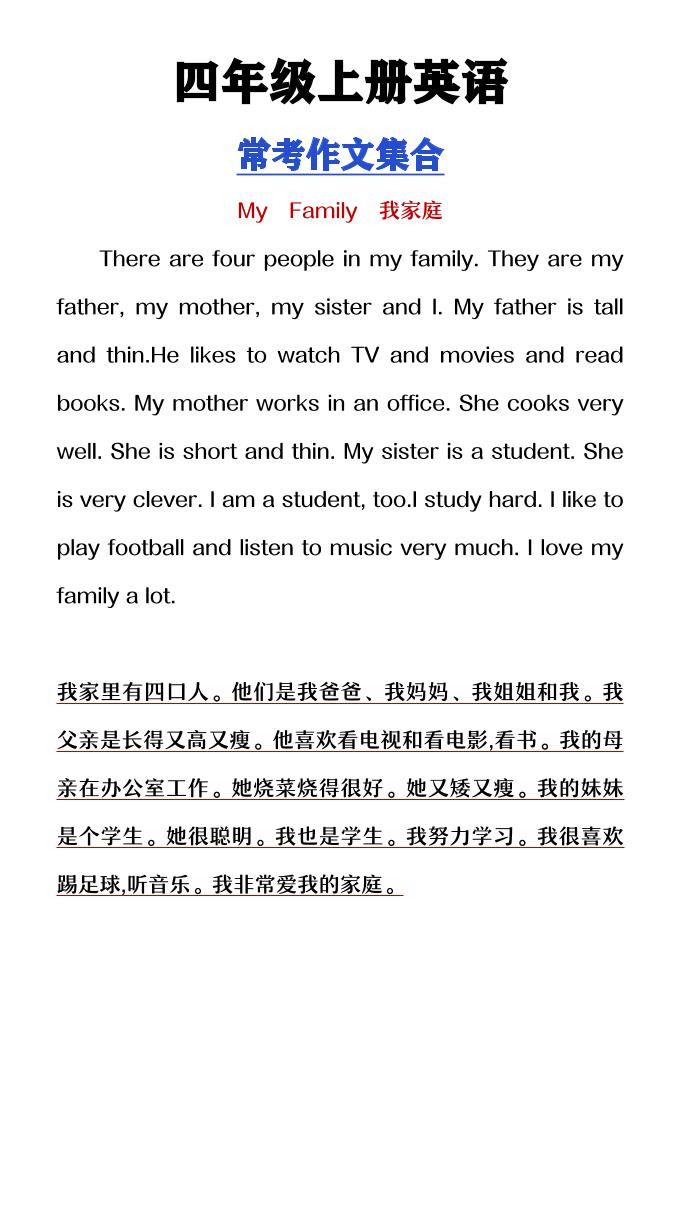 【2025秋新版】四年级上册英语常考作文合集-shxbox省心宝盒