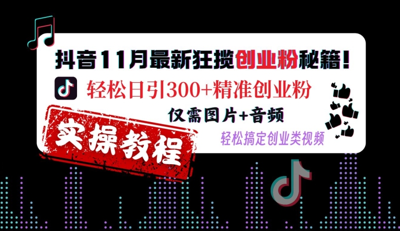 抖音11月最新狂揽创业粉秘籍，轻松日引300+精准创业粉，仅需图片+音频，轻松搞定创业类视频-shxbox省心宝盒