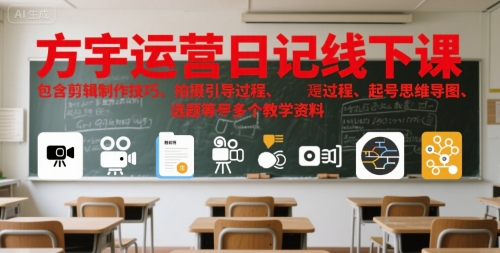 方宇运营日记线下课，包含剪辑制作技巧、拍摄引导过程、起号思维导图、选题等多个教学资料-shxbox省心宝盒