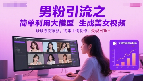 男粉引流之简单利用大模型生成美女视频，条条原创爆款，简单上传制作，变现日1k+-shxbox省心宝盒
