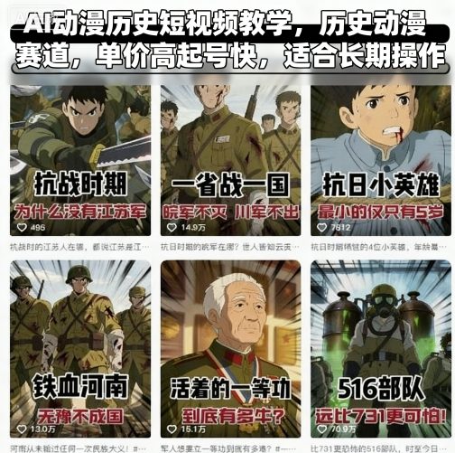 AI动漫历史短视频教学，历史动漫赛道，单价高起号快，适合长期操作-shxbox省心宝盒