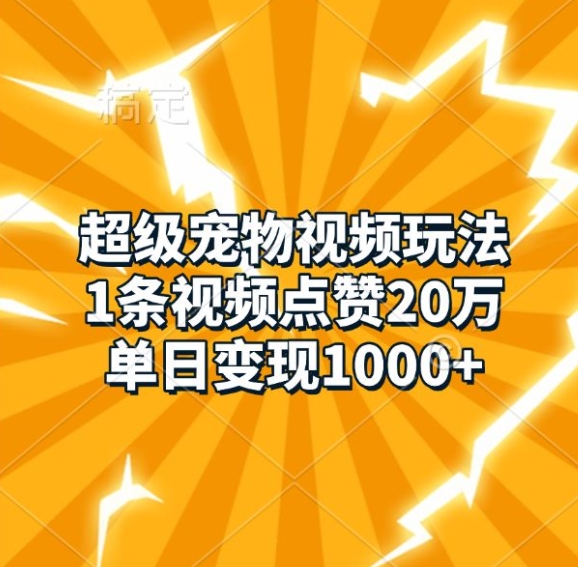超级宠物视频玩法，1条视频点赞20万，单日变现1k-shxbox省心宝盒