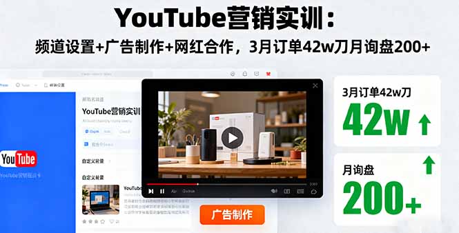 YouTube营销实训：频道设置+广告制作+网红合作，3月订单42w刀月询盘200+-shxbox省心宝盒