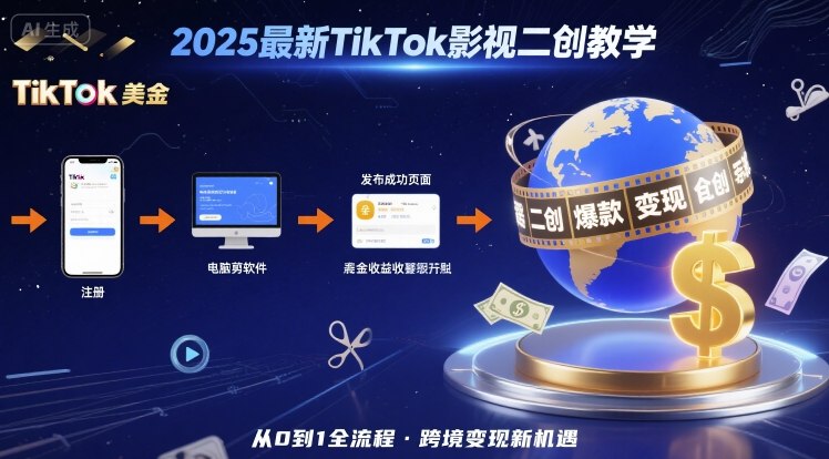 2025年最新TikTok影视二创教学，从注册到发布撸美金全流程，跨境变现新机遇-shxbox省心宝盒