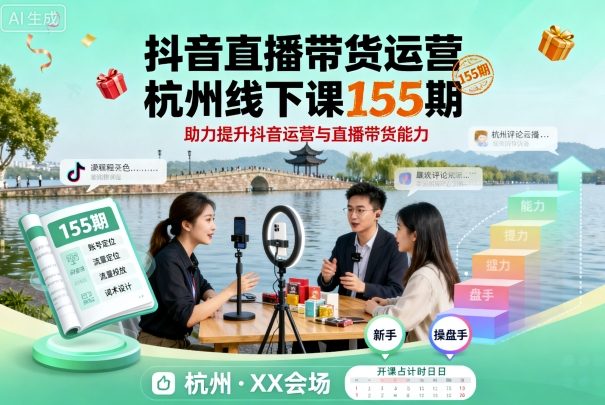 抖音直播带货运营杭州线下课155期，助力提升抖音运营与直播带货能力-shxbox省心宝盒