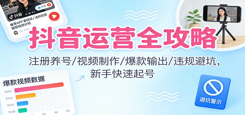 抖音运营全攻略：注册养号/视频制作/爆款输出/违规避坑，新手快速起号-shxbox省心宝盒