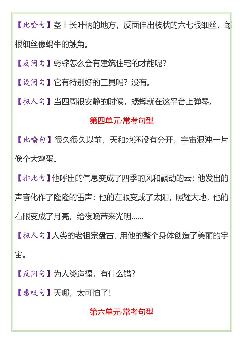 【2025秋新版】四年级上册语文必考课内重点句子+修辞手法-shxbox省心宝盒