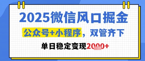 2025微信风口掘金，公众号+小程序双管齐下，单日稳定变现1k+【揭秘】-shxbox省心宝盒