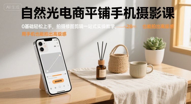 自然光电商平铺手机摄影课，0基础轻松上手，拍摄修图剪辑一站式实操教学，用手机也能拍出高级感-shxbox省心宝盒