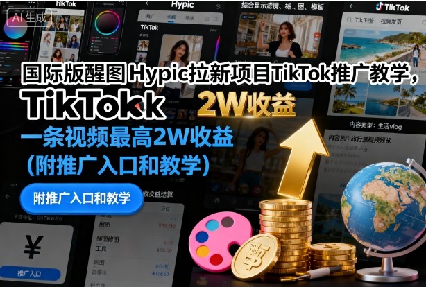 国际版醒图Hypic拉新项目TikTok推广教学，一条视频最高2W收益(附推广入口和教学)-shxbox省心宝盒