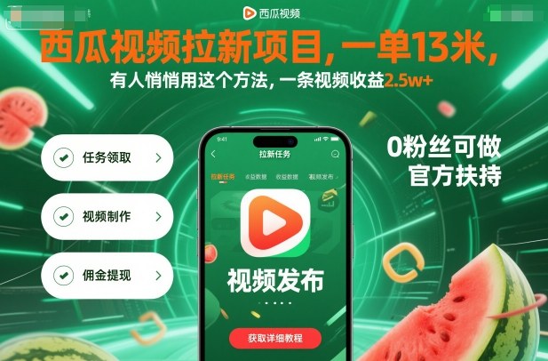 西瓜视频拉新项目，一单13米，有人悄悄用这个方法，一条视频收益2.5w+(附详细教程)-shxbox省心宝盒